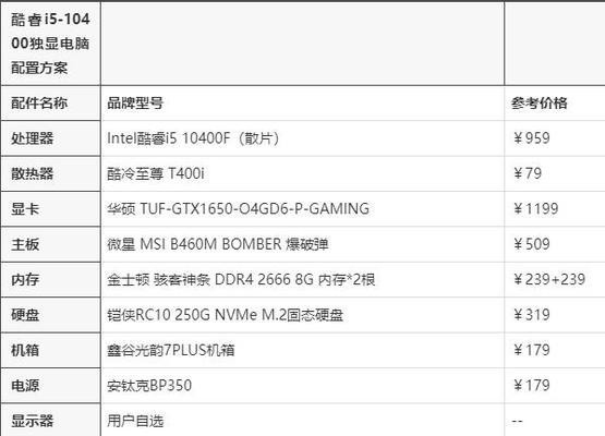 家用游戏电脑配置清单及价格（打造高性能游戏平台）